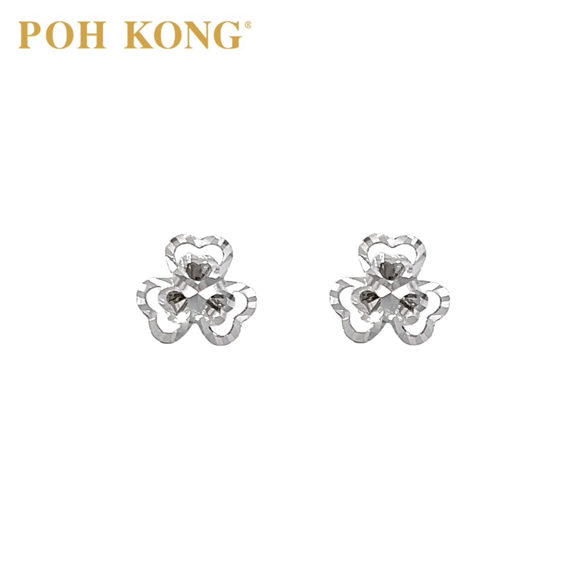 POH KONG 375 9K White Gold Three Heart Stud Earring
