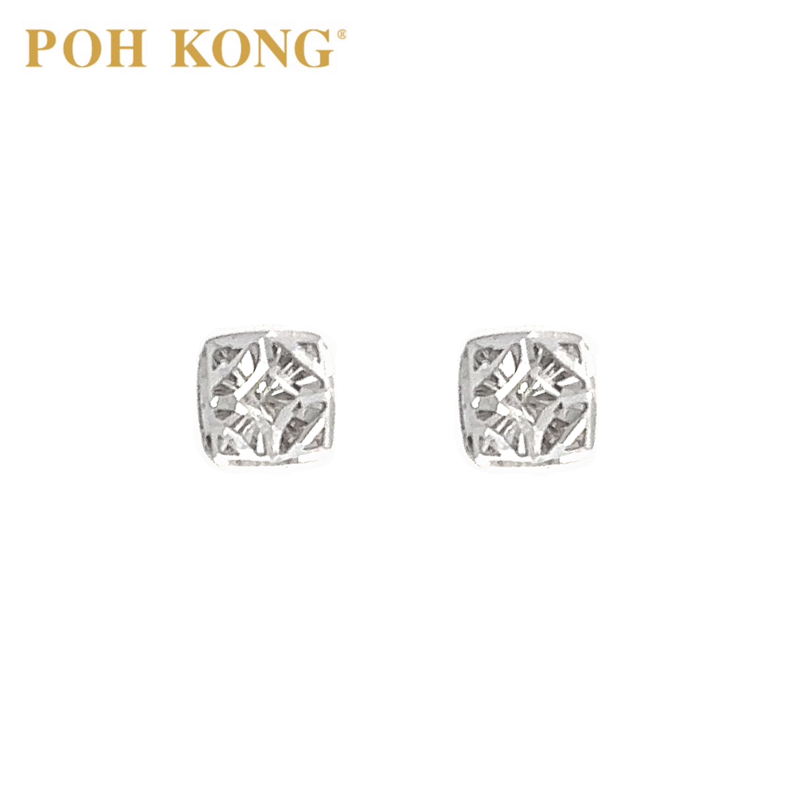 POH KONG 375 9K White Gold Square Flat Earring