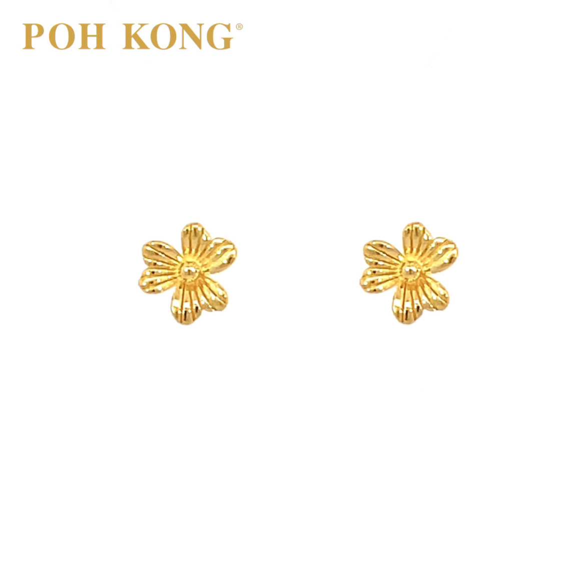 POH KONG 916 22K Gold Three Heart Shape Flower Stud Earrings Poh Kong