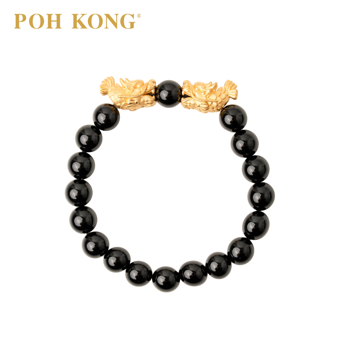 POH KONG Pure Gold Prosperity Dragonfin With Black Agate Bra