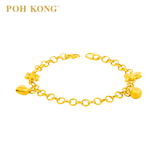 POH KONG 916/22K Yellow Gold Bear and Heart Charm Bracelet