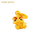 POH KONG 916/22K Yellow Gold Lion Dance With Red Enamel Pendant
