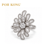 POH KONG 750/18K White Gold Baguette Flower Ring with Diamond