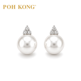 POH KONG 750/18K White Gold Elegant Whisper Pearl with Diamond Stud Earring