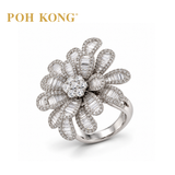 POH KONG 750/18K White Gold Baguette Flower Ring with Diamond