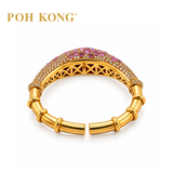 POH KONG 750/18K Yellow Gold Pink Sapphire Beads Bangle with Diamond