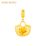 POH KONG 916/22K Yellow Gold Semicircle Shopper Bag With Flower Pendant