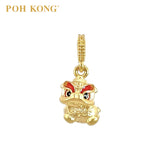 POH KONG 916/22K Yellow Gold Lion Dance With Red Enamel Pendant
