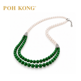 POH KONG 750/18K WHITE GOLD JADE A WITH PEARL DIAMOND NECKLACE