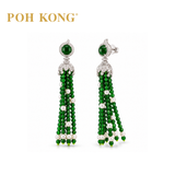 POH KONG 750/18K WHITE GOLD JADE TASSEL EARRINGS WITH PEARL AND DIAMOND