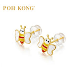 POH KONG 916/22K Yellow Gold Butterfly With Red Yellow Enamel Stud Earrings