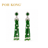 POH KONG 750/18K WHITE GOLD JADE TASSEL EARRINGS WITH PEARL AND DIAMOND