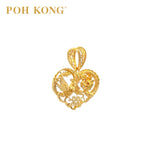 POH KONG 916/22K Yellow Gold Happy Love Dragon and Phoenix Pendant