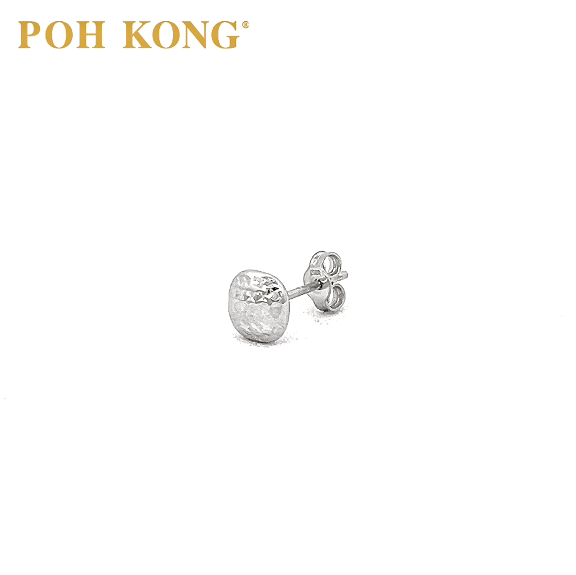 POH KONG 375 9K White Gold Hammered Focal Square Earring