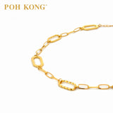 POH KONG 999/24K Kalung Pautan Segiempat Emas Kuning Tulen
