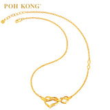 POH KONG Happy Love 916/22K Yellow Gold Intertwined Hearts Necklace