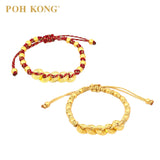 POH KONG 999/24K Yellow Gold Five Emperor Coins With Beads Baby Rope Bracelet