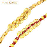 POH KONG 999/24K Yellow Gold Five Emperor Coins With Beads Baby Rope Bracelet