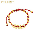 POH KONG 999/24K Yellow Gold Five Emperor Coins With Beads Baby Rope Bracelet