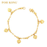 POH KONG 916/22K Yellow Gold Five Delicate Heart Charm Bracelet