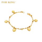 POH KONG 916/22K Yellow Gold Five Delicate Heart Charm Bracelet