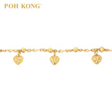 POH KONG 916/22K Yellow Gold Five Delicate Heart Charm Bracelet