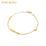 POH KONG 916/22K Yellow Gold 'LOVE' and Double Heart Bracelet