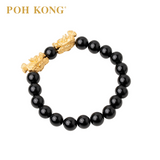 POH KONG 999.9/24K Pure Gold Prosperity Dragonfin With Black Agate Bracelet