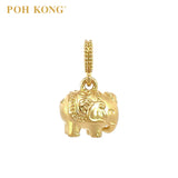 POH KONG 916/22K Yellow Gold Elephant With Ancient Coin Pendant
