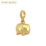 POH KONG 916/22K Yellow Gold Elephant With Ancient Coin Pendant