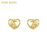 POH KONG 916/22K Yellow Gold Happy Love Heart Shape Swan Earrings