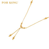 POH KONG 916/22K Yellows Gold Dangle Double Drop Beads Necklace