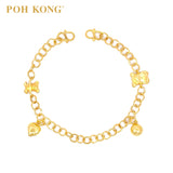 POH KONG 916/22K Yellow Gold Bear and Heart Charm Bracelet