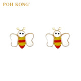 POH KONG 916/22K Yellow Gold Butterfly With Red Yellow Enamel Stud Earring