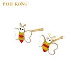POH KONG 916/22K Yellow Gold Butterfly With Red Yellow Enamel Stud Earring