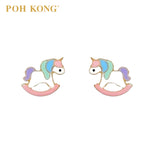 POH KONG 916/22K Yellow Gold Enamel Rocking Unicorn Stud Earrings