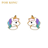 POH KONG 916/22K Yellow Gold Enamel Unicorn Stud Earrings