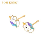 POH KONG 916/22K Yellow Gold Enamel Unicorn Stud Earrings