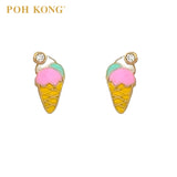 POH KONG 916/22K Yellow Gold Enamel Ice Cream With Diamond Stud Earrings