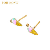 POH KONG 916/22K Yellow Gold Enamel Ice Cream With Diamond Stud Earrings