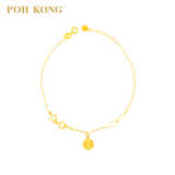 POH KONG 750/18K Yellow Gold Double Star With Textured Circle Bracelet