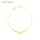 POH KONG 750/18K Yellow Gold  Flower With Paper Clip Link Chain Bracelet