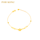 POH KONG 750/18K Yellow Gold  Flower With Paper Clip Link Chain Bracelet