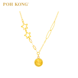 POH KONG 750/18K Yellow Gold Double Star With Textured Circle Necklace