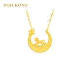POH KONG 916/22K Yellow Gold Lucky Horse Crescent Pendant Necklace