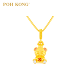 POH KONG 916/22K Yellow Gold Ancient Coin Bear With Enamel Pendant