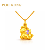 POH KONG 999/24K Yellow Gold Purple Enamel Horse Pendant