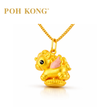 POH KONG 999/24K Yellow Gold Pink Enamel Ribbon Horse Pendant