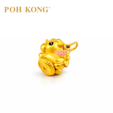 POH KONG 999/24K Yellow Gold Pink Enamel Ribbon Horse Pendant