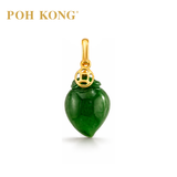 POH KONG 750/18K Yellow Gold Longevity Peach Jade Pendant